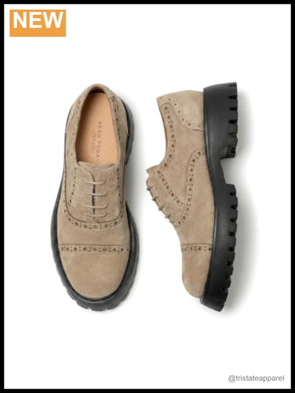Suede Lace-Up Platform Oxford Shoes with Lug Sole